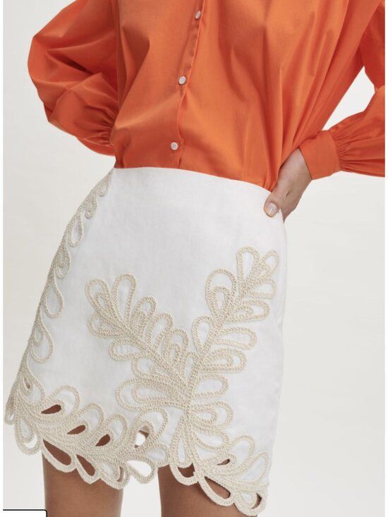 Maje Dresses & Skirts - MAJE Janetty Embroidered High Waist Cotton Mini Skirt Cream Coastal Quiet Luxury